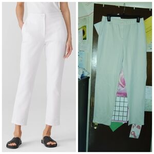 EILEEN FISHER Cotton Blend Ponte High Waisted Slim Pants - Off White